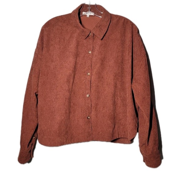 Madewell Tops - Madewell Womens Size Lg Corduroy Cropped Button-up Long Sleeve Shirt Terracota